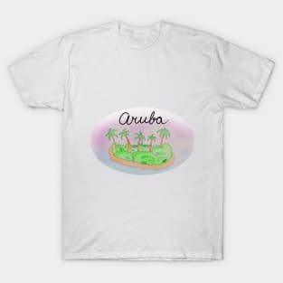 Aruba watercolor Island travel, beach, sea and palm trees. Holidays and rest, summer and relaxation T-Shirt